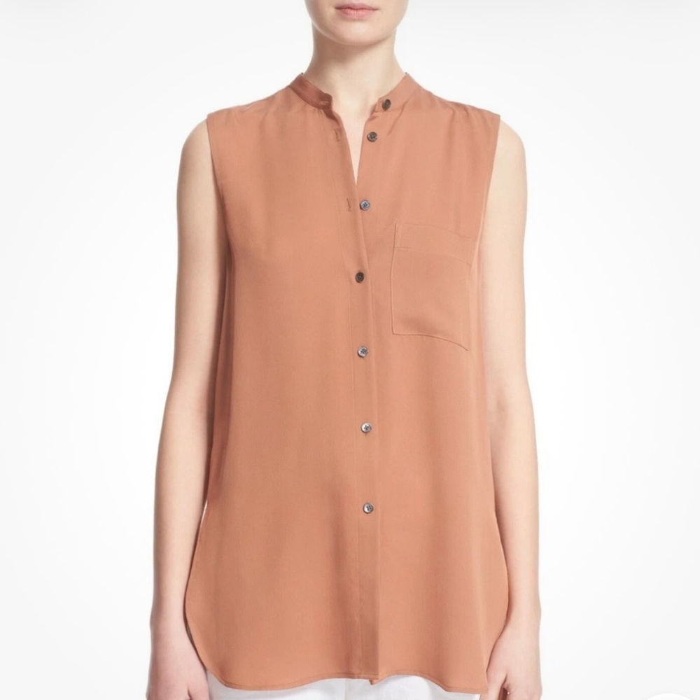 Theory Hinzin Sleeveless Silk Shirt Blouse Top Rosewood